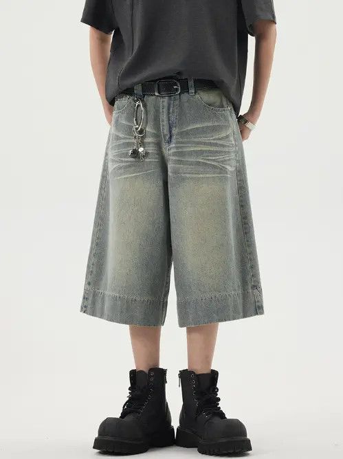 Jean American retro washed loose distressed denim shorts Size US 32 / EU 48 - 1 Thumbnail