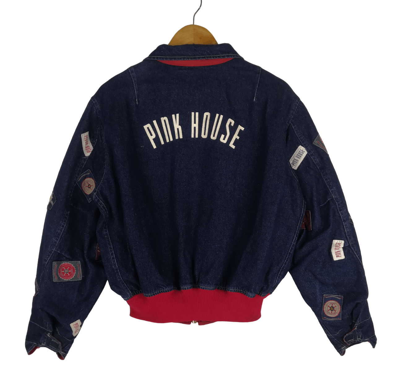 Pink House Vintage 90s Pink House Bomber Jacket Puffer Denim Patchwork Size US M / EU 48-50 / 2 - 1 Thumbnail