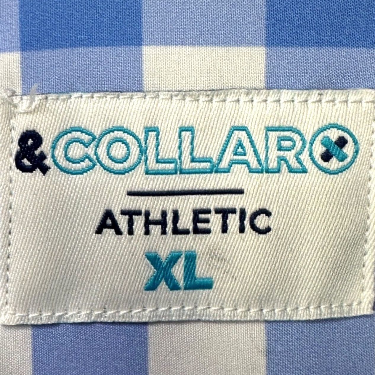 Vintage VINTAGE? No, not vintage. Collaro Athletic Shirt Men XL Blue Check Gingham Short Sleeve Button-Up Casual Sports Preppy Menswear 52 in Chest 29 in Size 46R - 4 Thumbnail