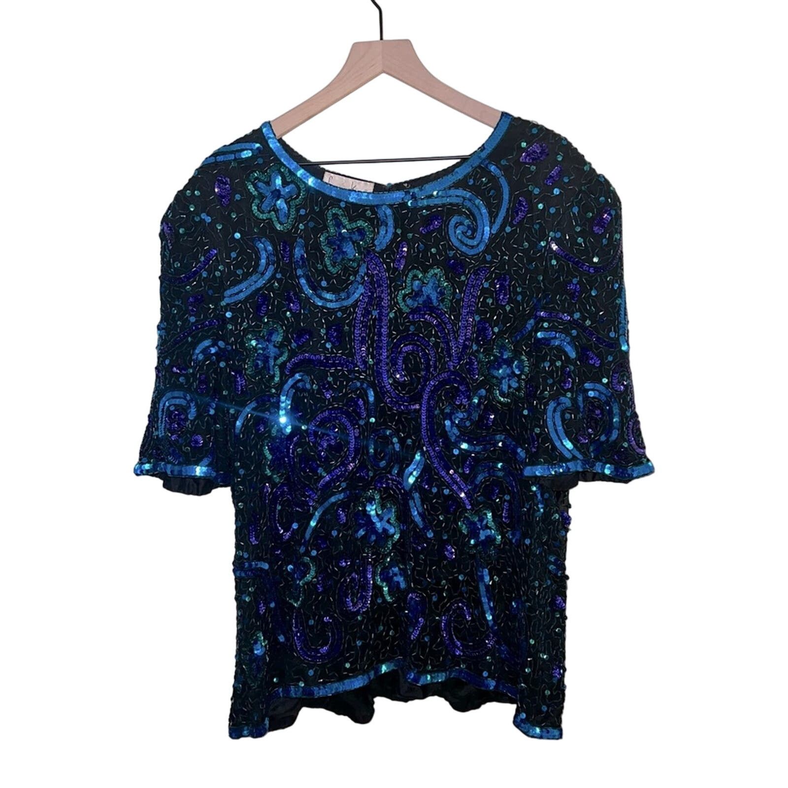 VNTG LAURENCE KAZAR beaded silk blouse 3X