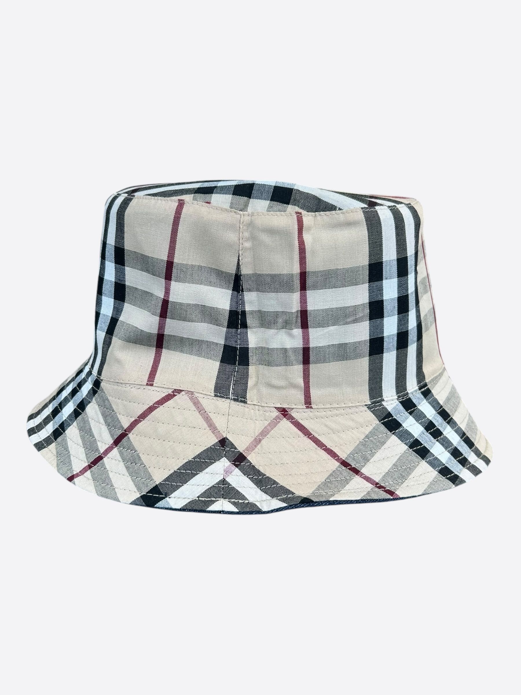 Louis Vuitton Burberry Checkered Tan & Blue Denim Reversible Bucket Hat Size ONE SIZE - 2 Thumbnail