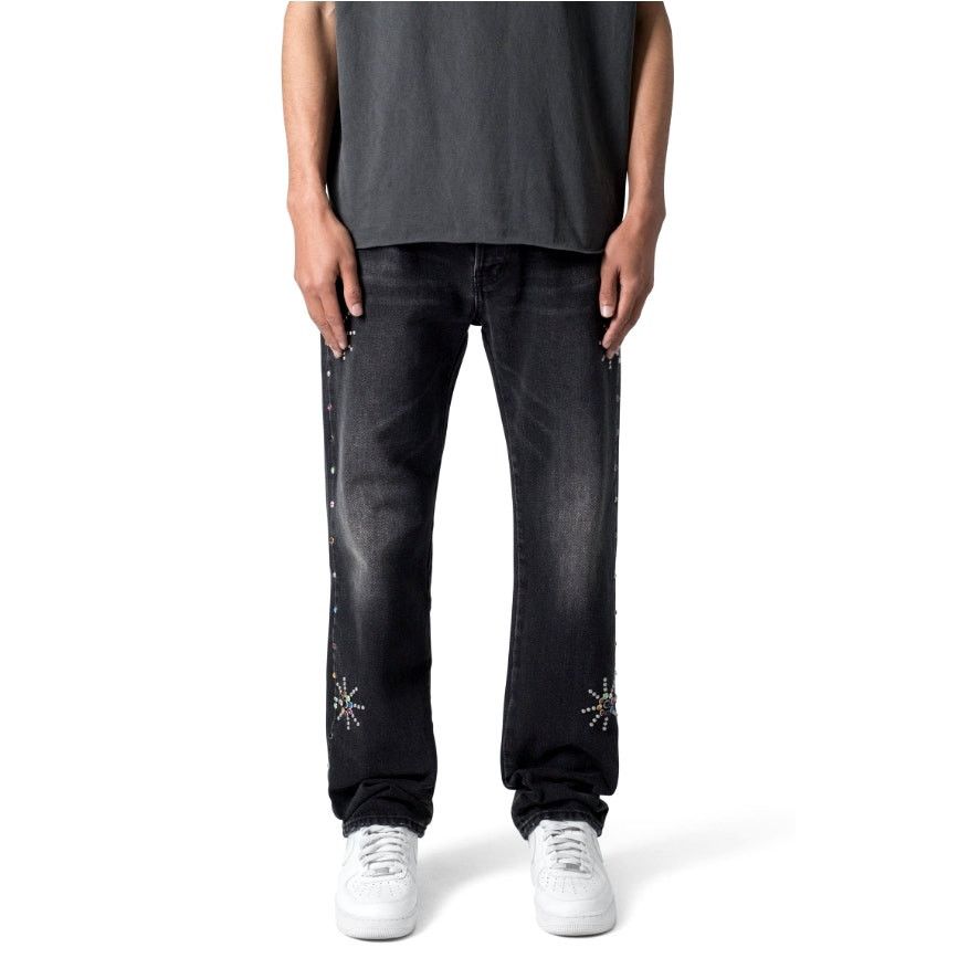 MNML MNML Men's Washed Black V376 Studded Baggy Denim Jeans 32 Size US 32 / EU 48 - 1 Thumbnail