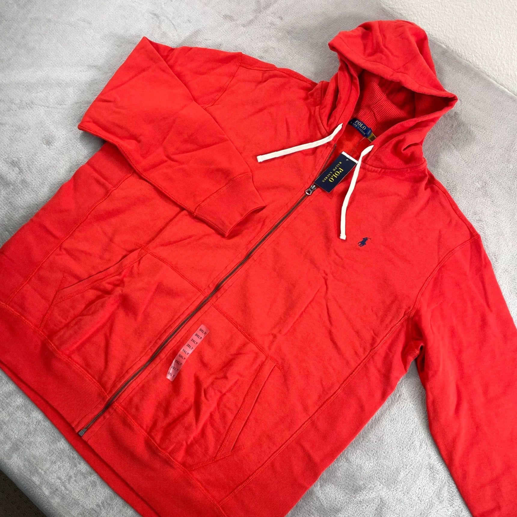 VINTAGE Polo Ralph Lauren Full Zip Hoodie Men 3XLT Tall Orange 