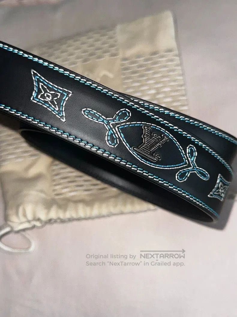 Louis Vuitton Louis Vuitton Turquoise Embroidered Denim Belt. Size ONE SIZE - 5 Thumbnail