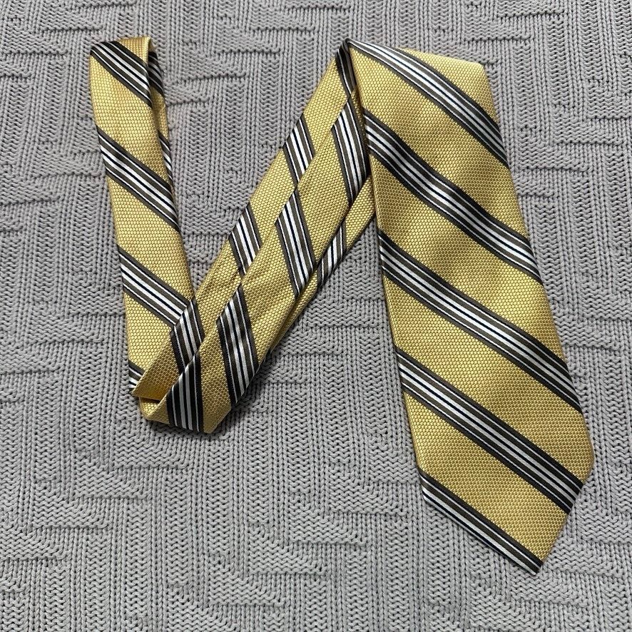 Paul Fredrick Paul Fredrick yellow and bronze striped Italian silk tie Size ONE SIZE - 1 Thumbnail