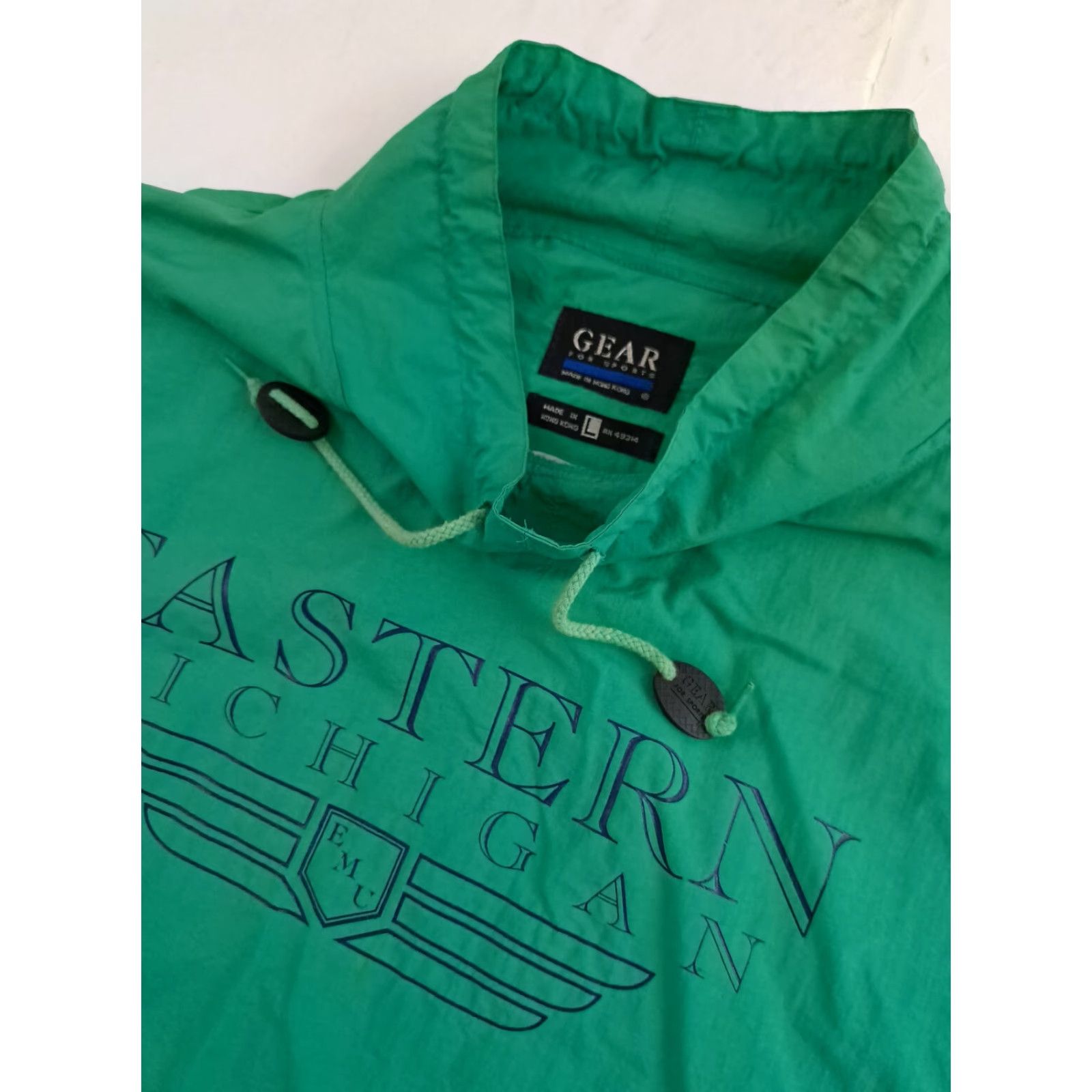 Vintage VINTAGE Eastern Michigan University Pullover Windbreaker Jacket L Unisex Adults Teal Nylon Golf University Gear FOR SPORTS/GEAR FOR SPORTS Size US L / EU 52-54 / 3 - 2 Thumbnail