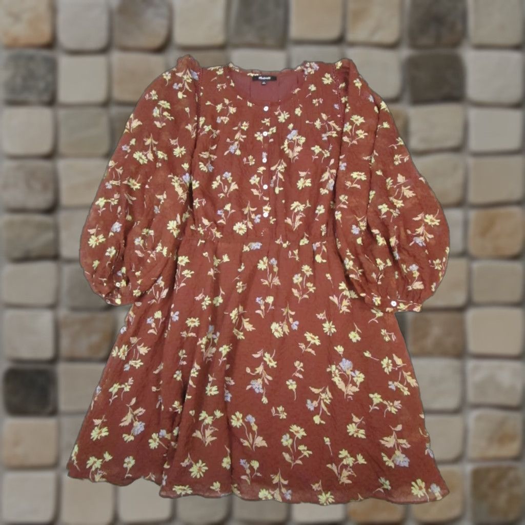 Madewell Dress Womens Medium Brown Yellow Floral Blouson