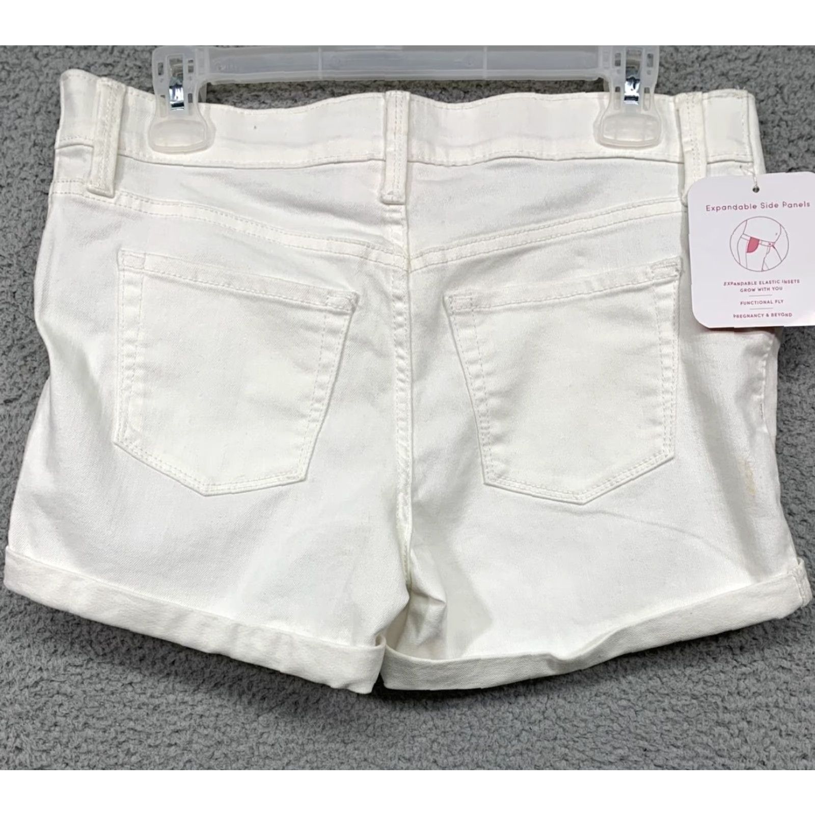 Vintage Isabel Maternity Midi Short White Cuffed 2 Back Pockets Belt Loops NWT Size 4 Denim Cotton Polyester Spandex Women Casual Front Flat Size 27" / US 4 / IT 40 - 5 Thumbnail