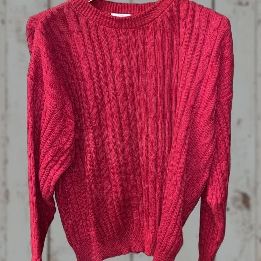 Vintage VINTAGE Cape Isle Knitters Sweater Mens L Red 90s Cable-Knit Ribbed Crew Neck Pullover USA Made Size US L / EU 52-54 / 3 - 1 Thumbnail