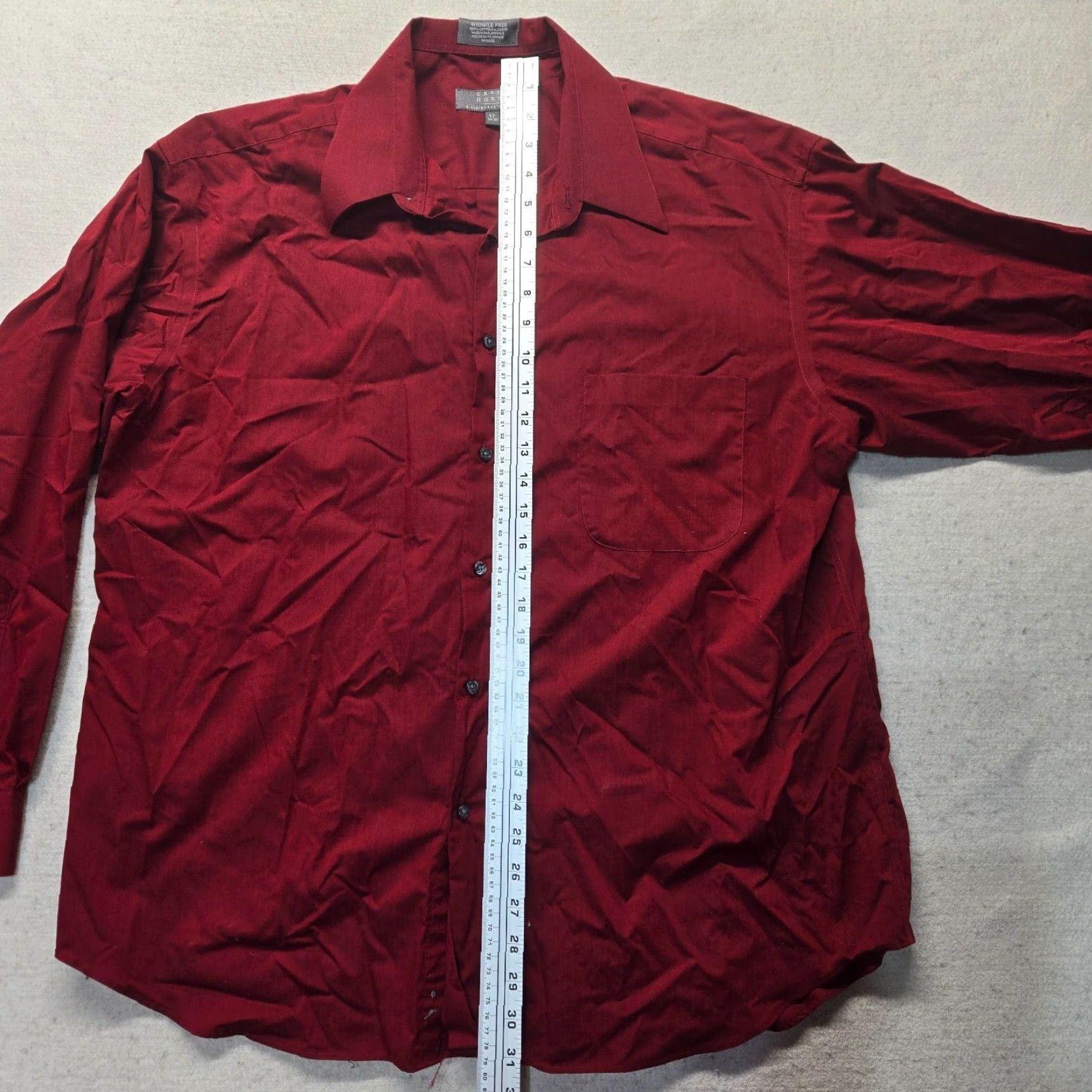 Vintage Crazy Horse Shirt Adult 17 Red Button-Up Long Sleeve Collared Cotton Blend Regular Mens Size 46R - 6 Thumbnail
