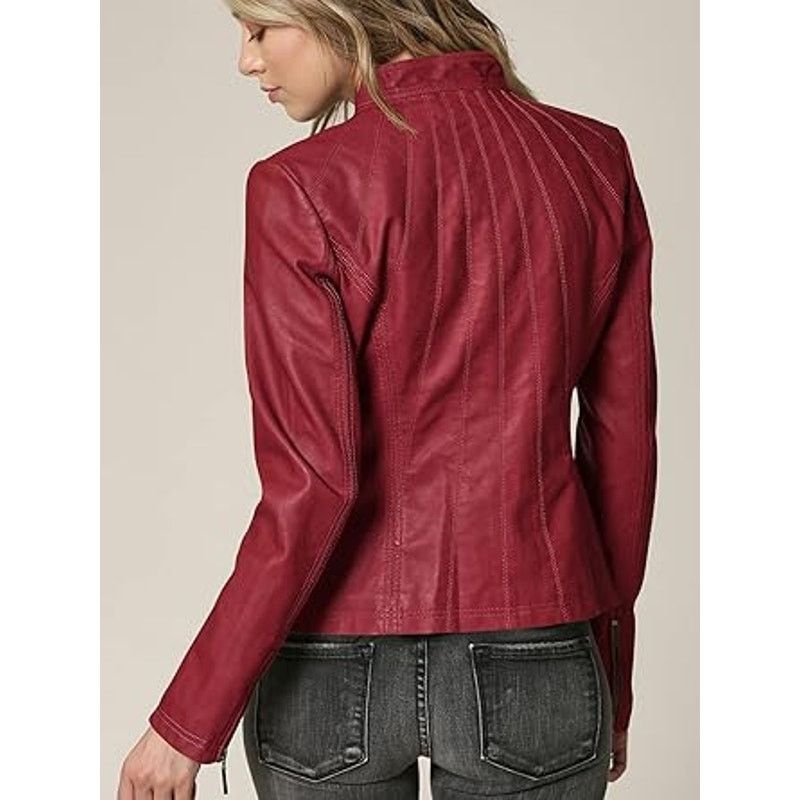Other LL WJC877L Womens Panelled Faux Leather Moto Jacket S RED Size S / US 4 / IT 40 - 5 Thumbnail