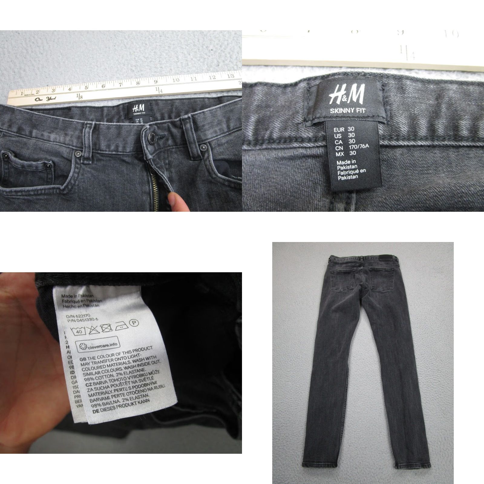 H&M H&M Jeans Mens 30x31 Charcoal Gray Skinny Fit Stretch Denim Casual Pants Size US 30 / EU 46 - 9 Thumbnail