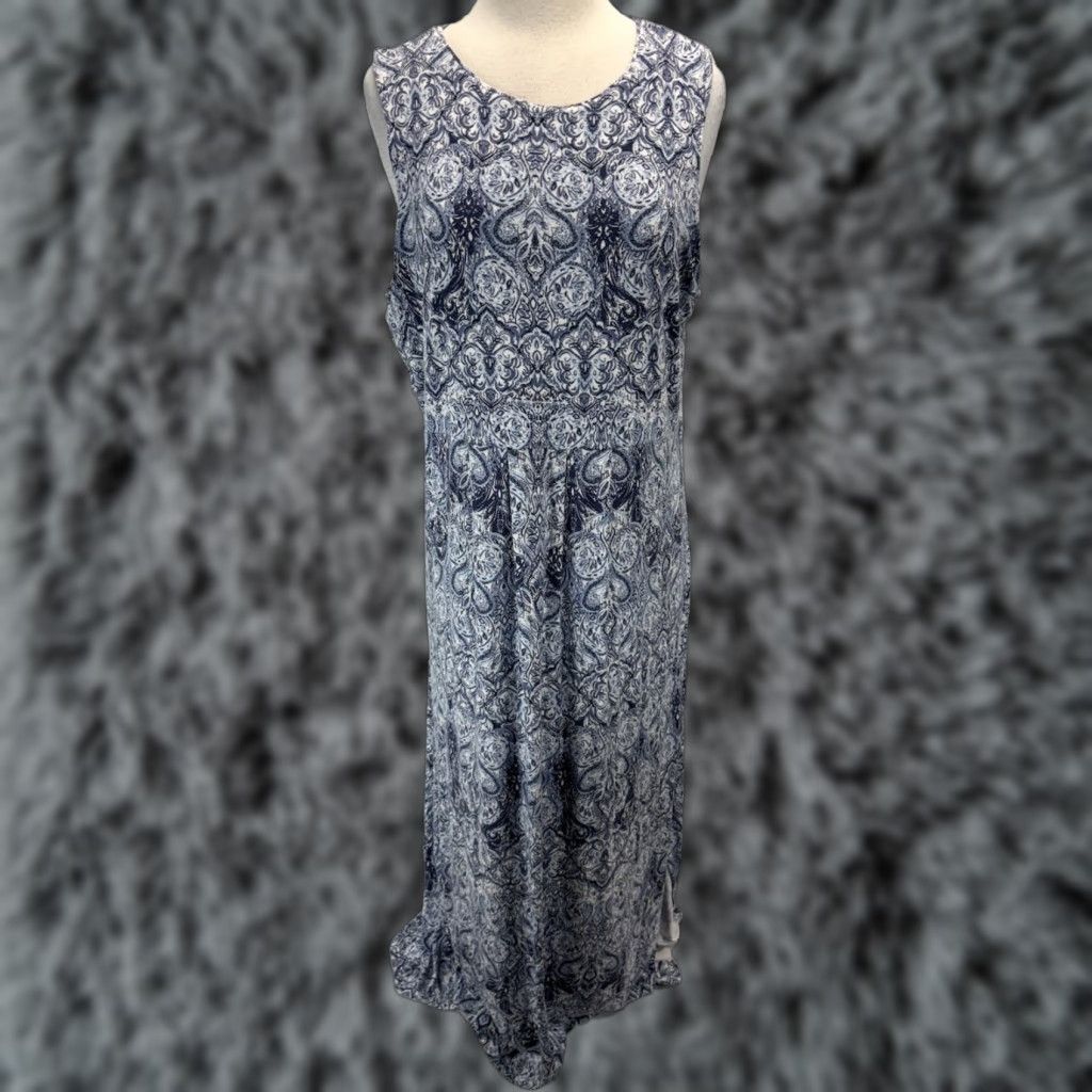 J. Jill VINTAGE J. Jill Maxi Dress Womens Large Sleeveless Jersey Dress Blue White 90s Long Pullover Size L / US 10 / IT 46 - 1 Thumbnail