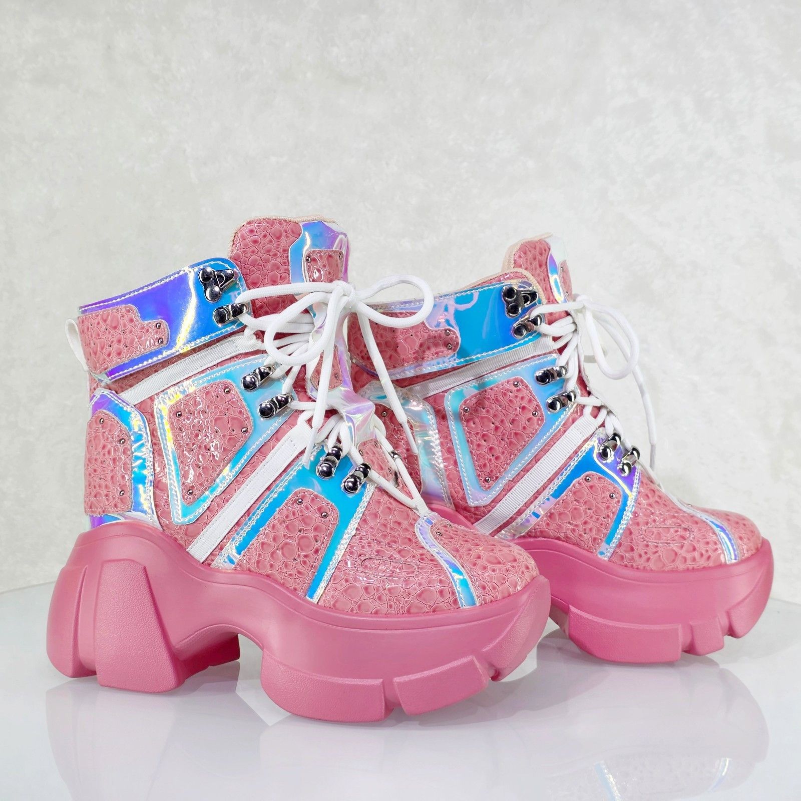 Other Passion Wang Pink Platform Sneaker Hidden Wedge Streetwear K Size US 7 / IT 37 - 4 Thumbnail