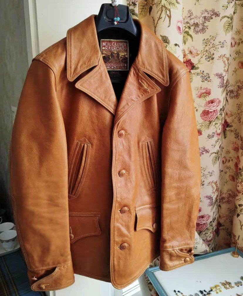 image of Freewheelers Dispatcher Horseskin Leather Coat in Brown, Men's (Size Medium)