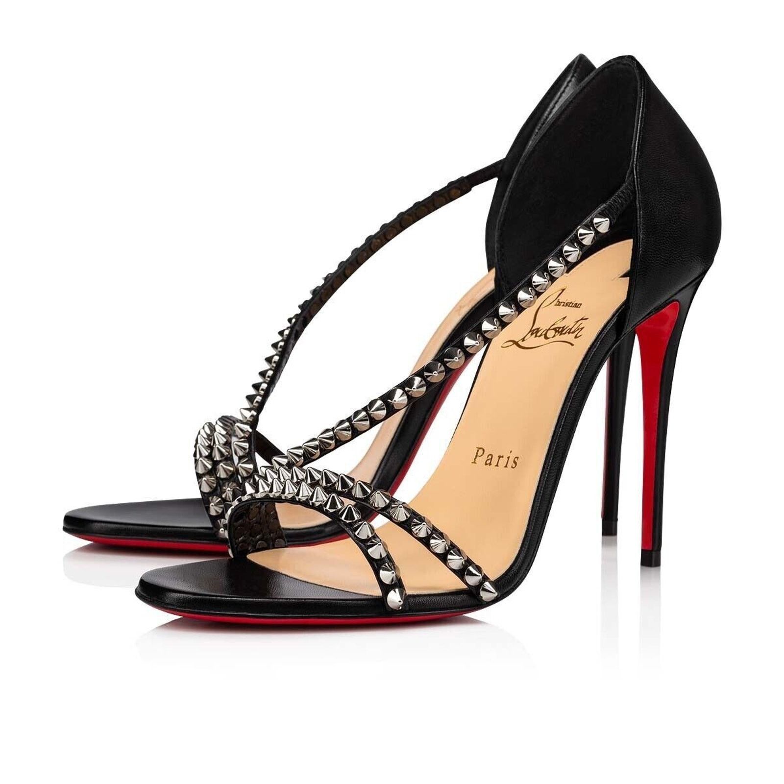 Christian Louboutin So Spike 100 Black Silver Ankle Strap Sandal Heel Pump 41 Size US 11 / IT 41 - 1 Thumbnail