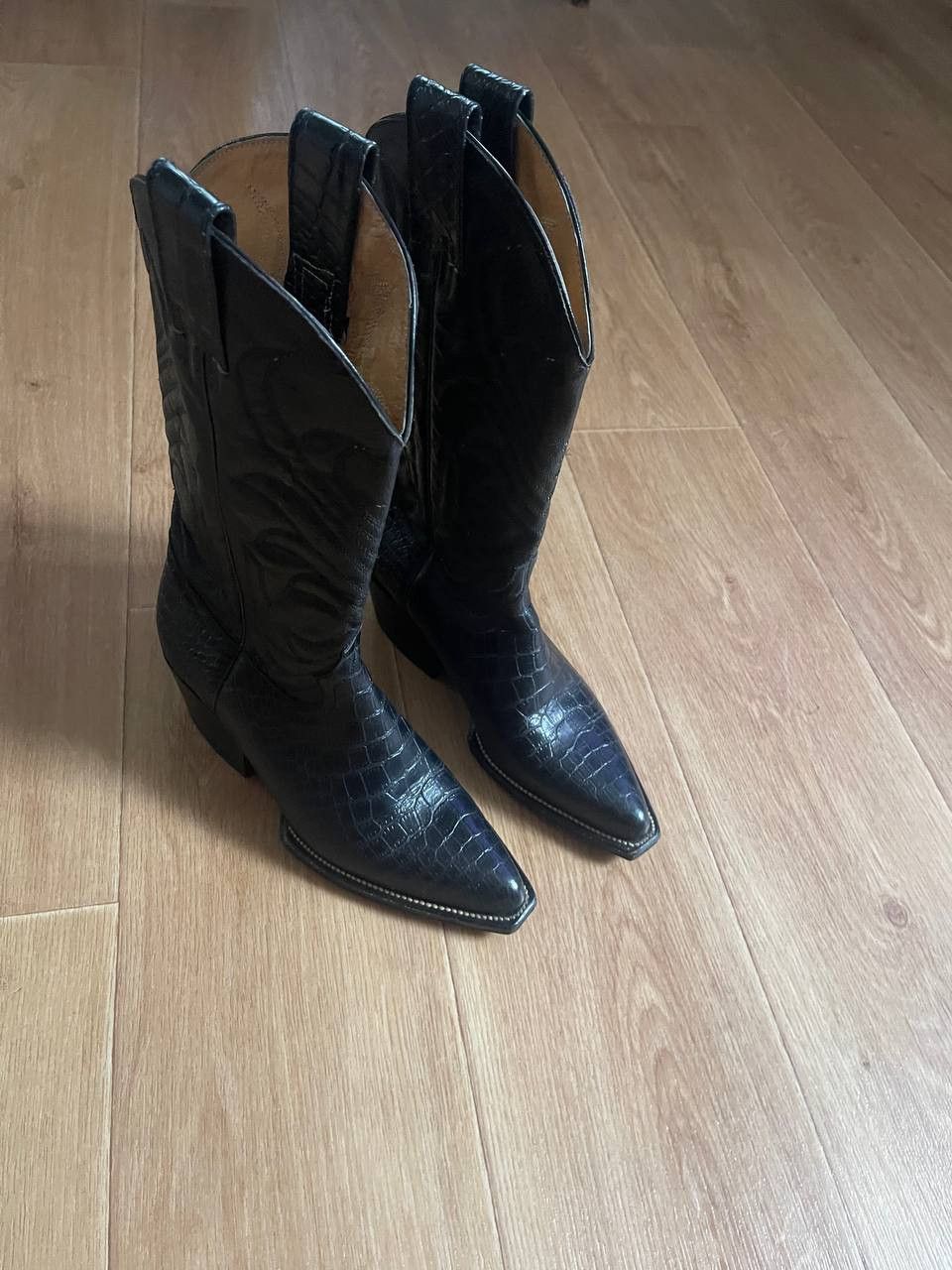 Cowboy Equipment × Japanese Brand × Vintage Vintage Cowboy Boots Black Leather USA Western Size US 6 / IT 36 - 4 Thumbnail