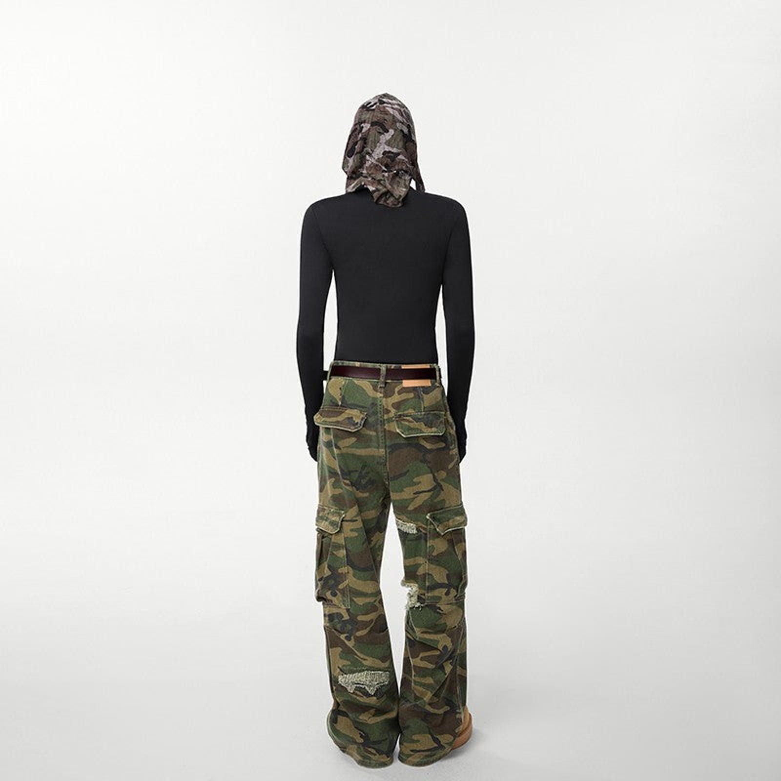 Vintage Camo Distressed Cargo Stacked Pants, Wide Leg Flared Pants Size US 30 / EU 46 - 4 Thumbnail
