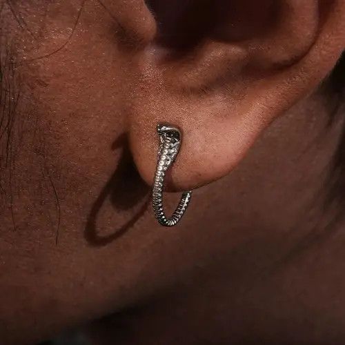 Jewelry Silver Textured Snake Hoop Earrings, Unique Hoop Earrings Size ONE SIZE - 1 Thumbnail