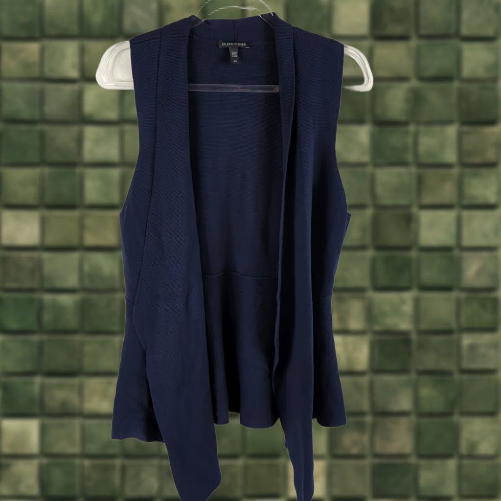Eileen Fisher EILEEN FISHER Vest Women Small Navy Open Sleeveless Silk Cotton Blend Classic Stylish Open Neckline Knit Confident Casual Business Travel Size S / US 4 / IT 40 - 1 Thumbnail