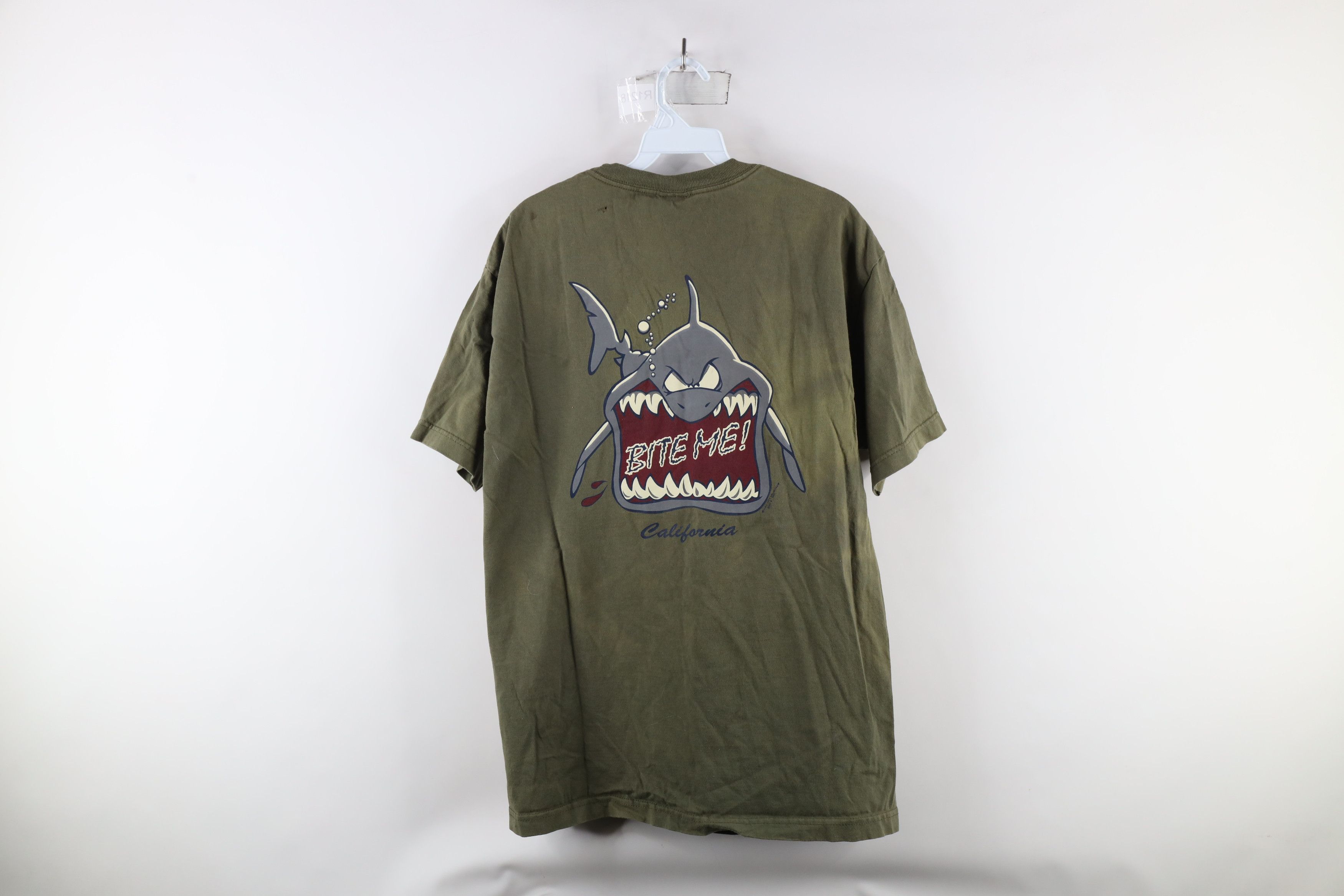 Vintage Vintage 90s Streetwear Out Bite Me Shark California T-Shirt Size US L / EU 52-54 / 3 - 11 Thumbnail