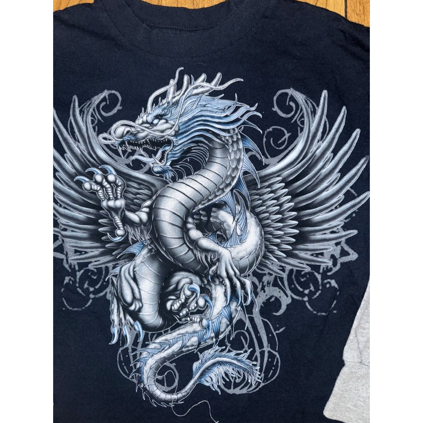 Vintage VINTAGE Dragon T-Shirt XS Blue Layered Sleeve Long Sleeve Y2K Dragon Graphic Ed Hardy Style 2000s Shirt Mens Girls Teens 15x18 Size US XS / EU 42 / 0 - 2 Thumbnail