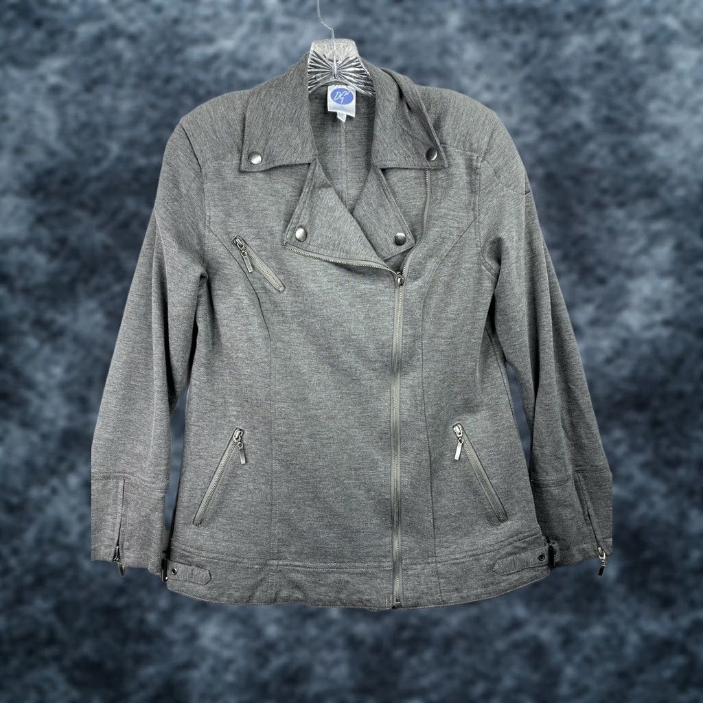 Doublet DG2 By Diane Gilman Moto Jacket M Gray Knit Zipper Heavyweight Double Breasted Long Sleeve Jacket Womens 90s Filtrable Striped? Size M / US 6-8 / IT 42-44 - 1 Thumbnail
