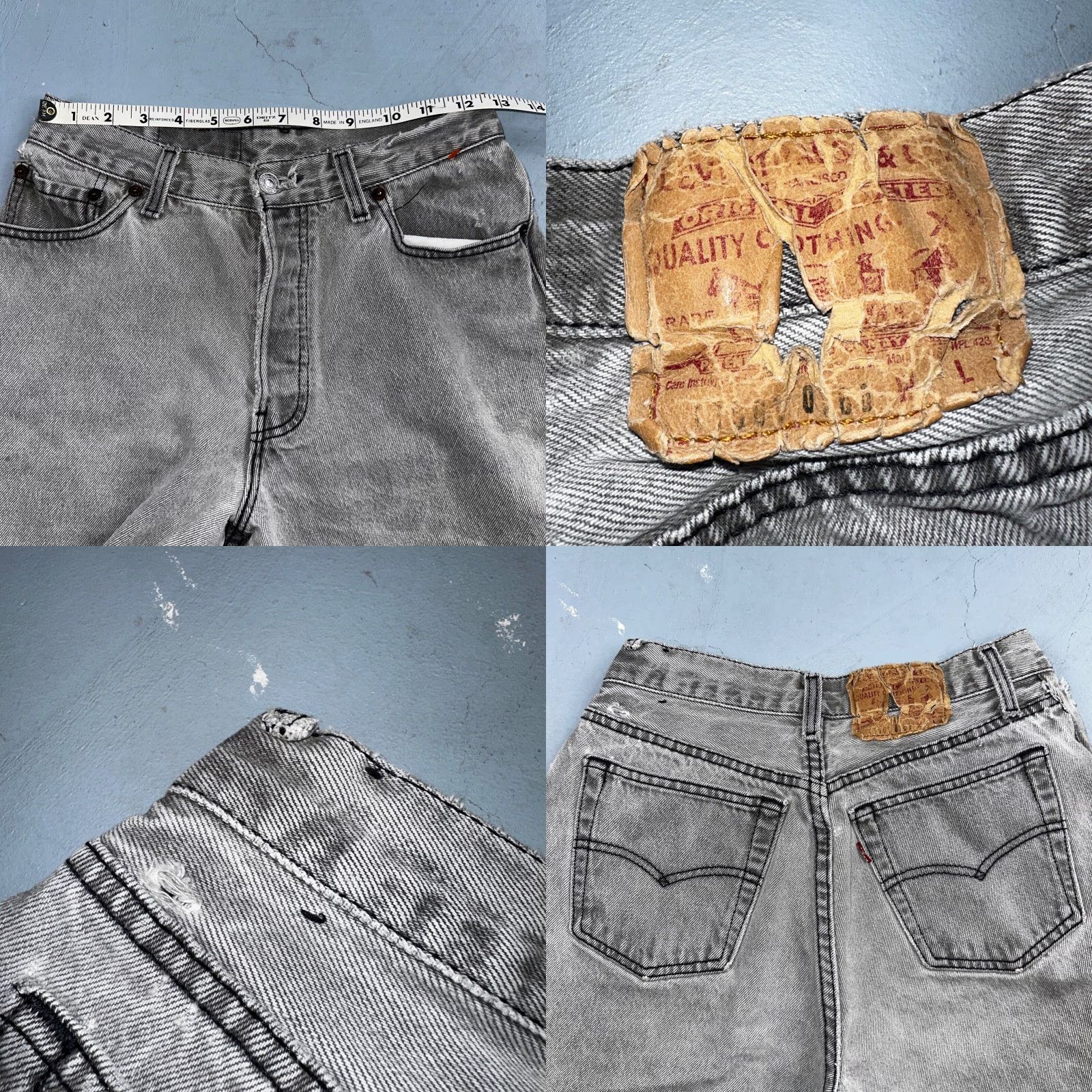 Levi's VINTAGE Levis 501 XX 90s USA Straight Leg Jeans Black Faded Grey Wash 25x30 Size 42" / US 20 - 9 Thumbnail