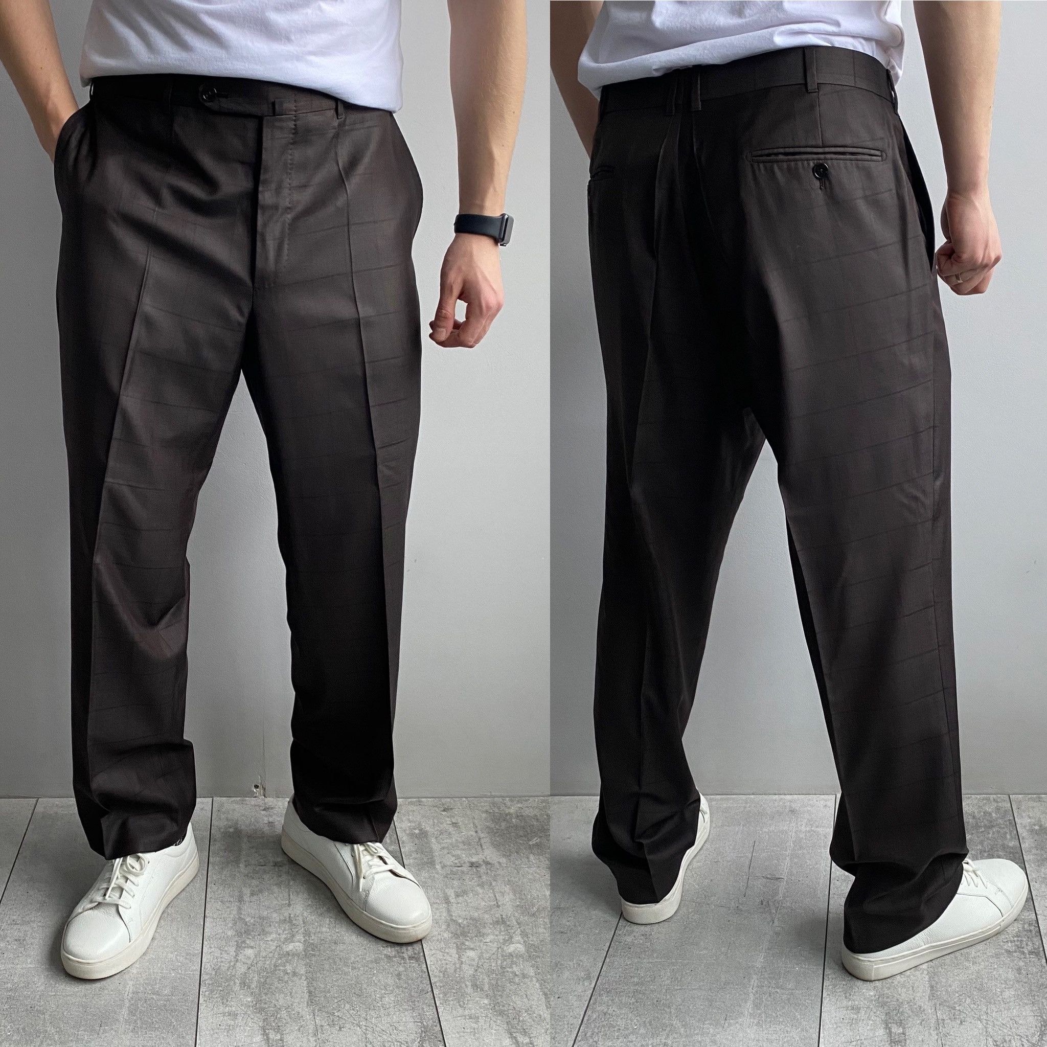 Ermenegildo Zegna Ermenegildo Zegna Couture Checked Wool and Silk Brown 56R Size 54R - 2 Thumbnail