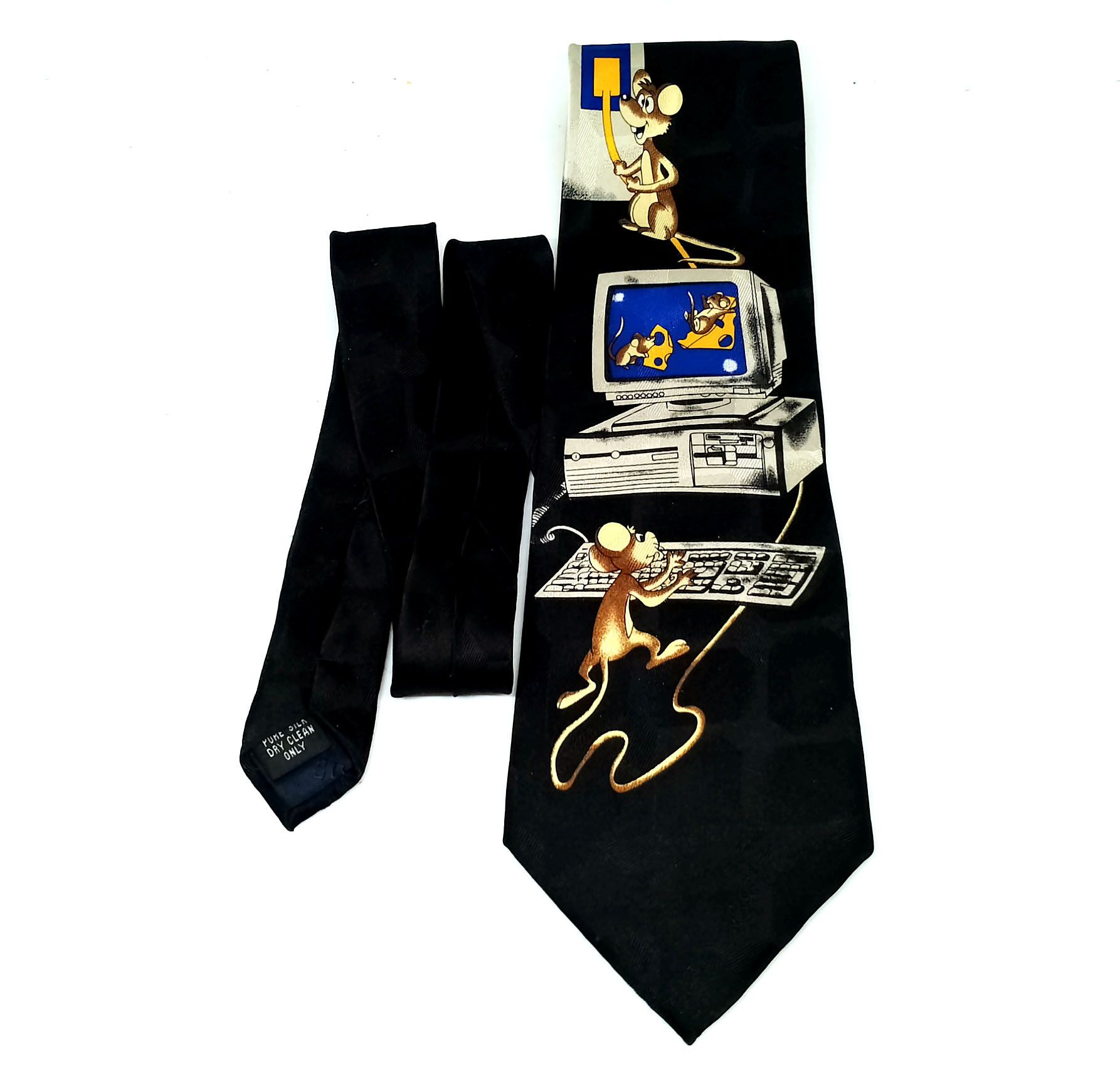 Other Vintage 90s Geek Silk Tie Scruff of the Neck England Size ONE SIZE - 1 Thumbnail