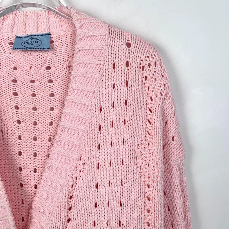 Prada Prada 22 pink V-neck cotton knitted cardigan coat Size XS / US 0-2 / IT 36-38 - 3 Thumbnail