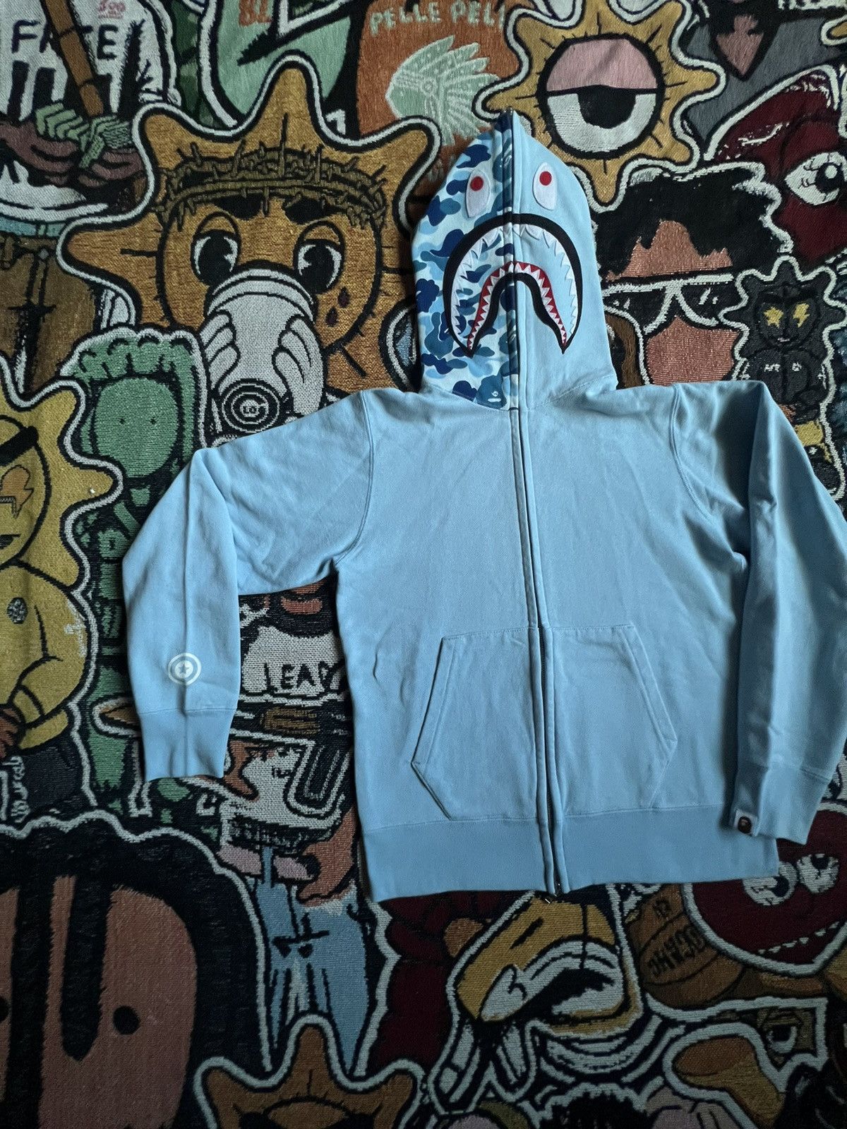 image of Bape Abc Camo Shark Full Zip Hoodie in Blue, Men's (Size Small)