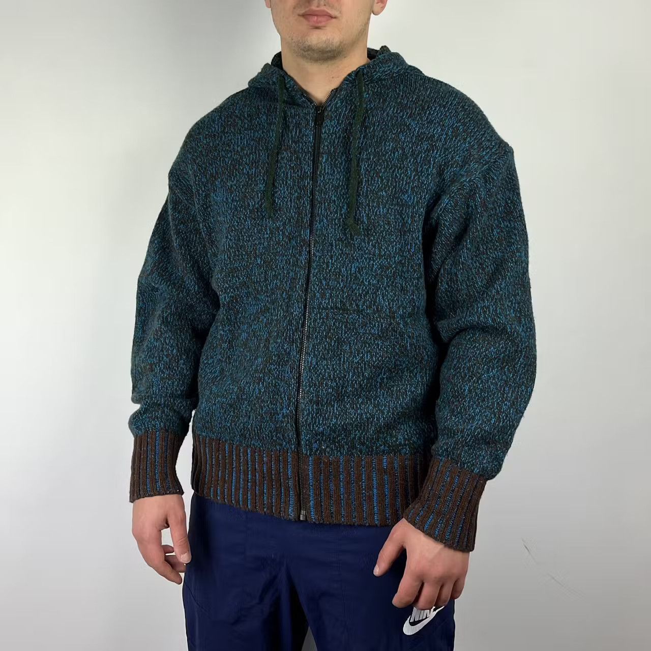 image of Marni Uniqlo Knitwear Zip Hoodie Japanese Size Medium in Blue, Men's