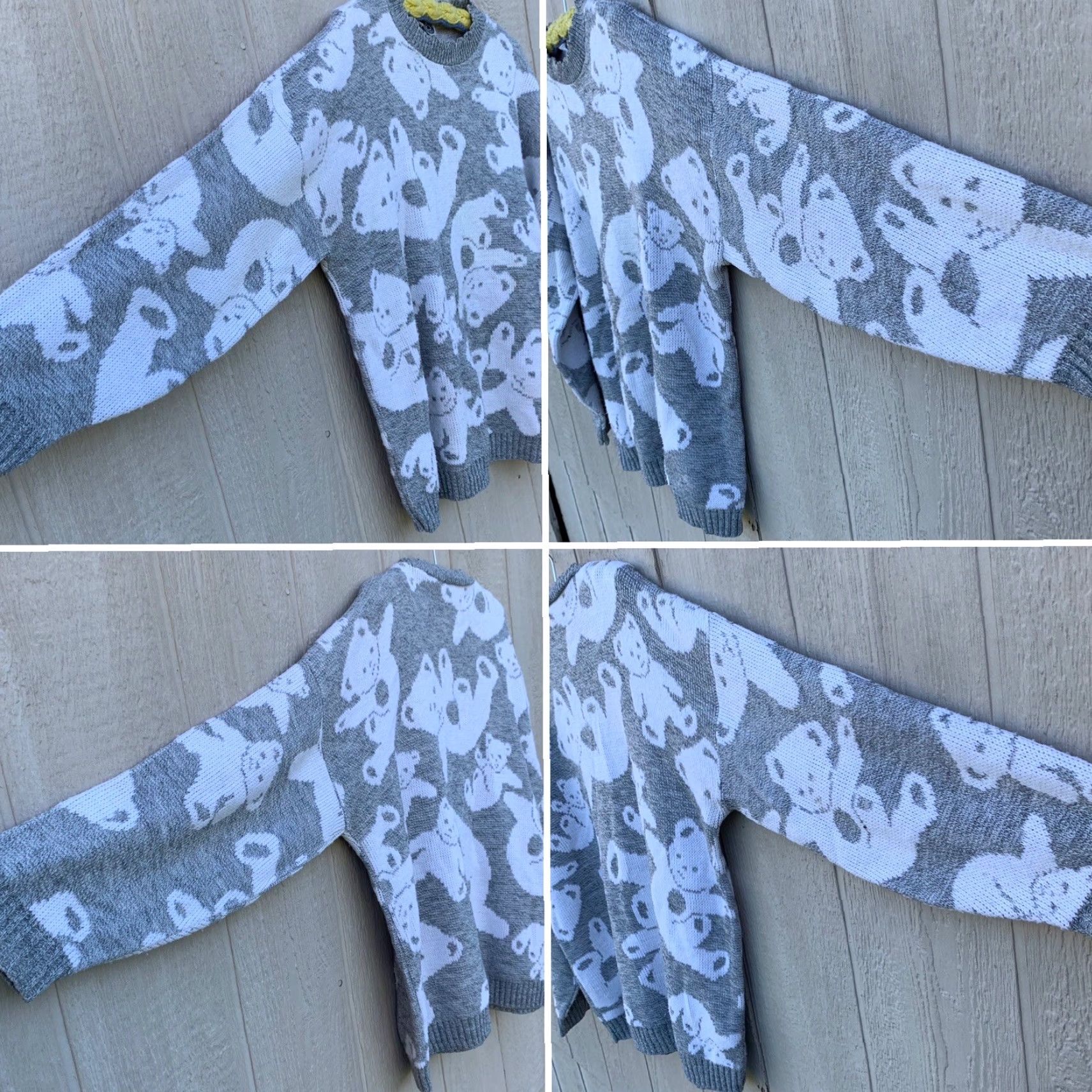 Vintage vintage Teddy Bear sweater acrylic gray white 80s 90s fairy kei XXL 2XL Classic Essentials Regular Girls Womens Mens (see pics) Size XXL / US 16-18 / IT 52-54 - 3 Thumbnail
