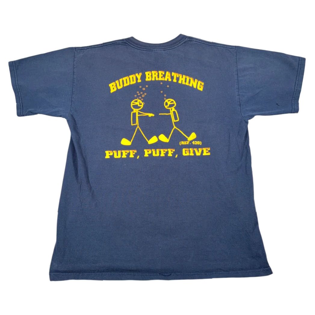 Gildan VINTAGE 420 Shirt Adult LARGE Blue Buddy Breathing Puff Give Funny Y2K Size US L / EU 52-54 / 3 - 2 Thumbnail