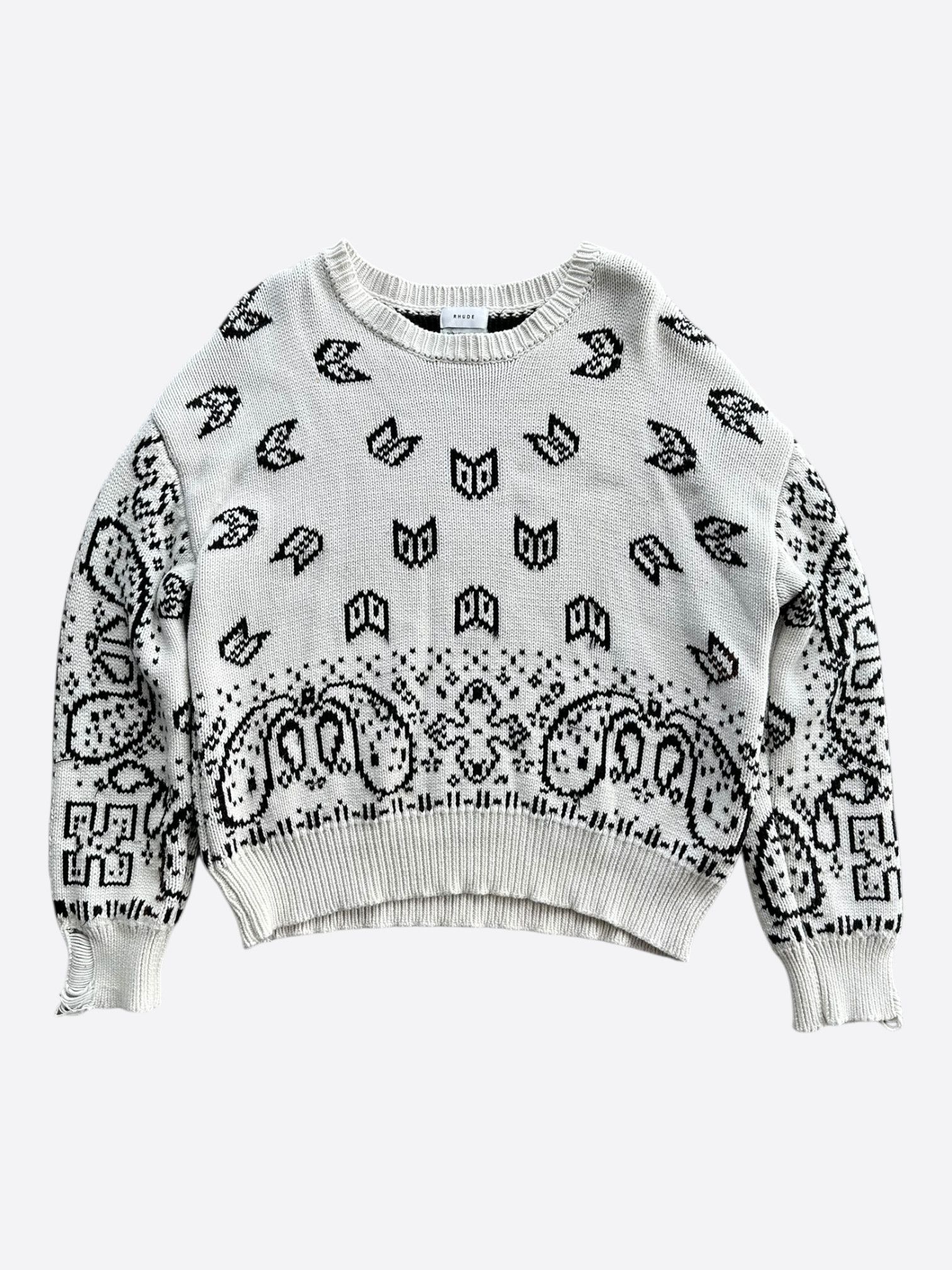 Rhude Rhude White & Black Paisley Knitted Sweater Size US XL / EU 56 / 4 - 1 Thumbnail