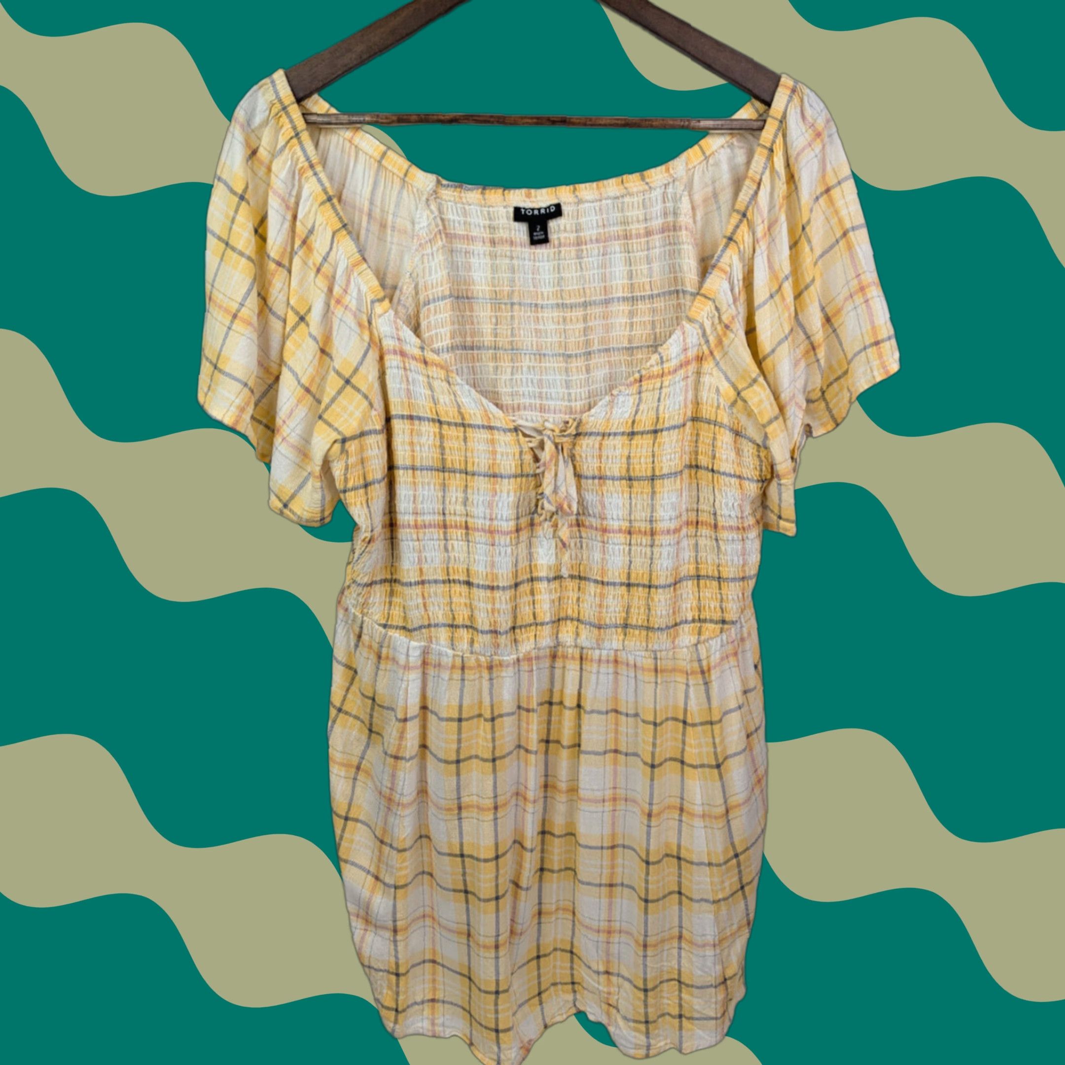 Torrid Torrid Blouse Shirt Plaid 2X Yellow Flutter Sleeve Bodice Smocked Slub Top Women Plus Size Size XXL / US 16-18 / IT 52-54 - 1 Thumbnail