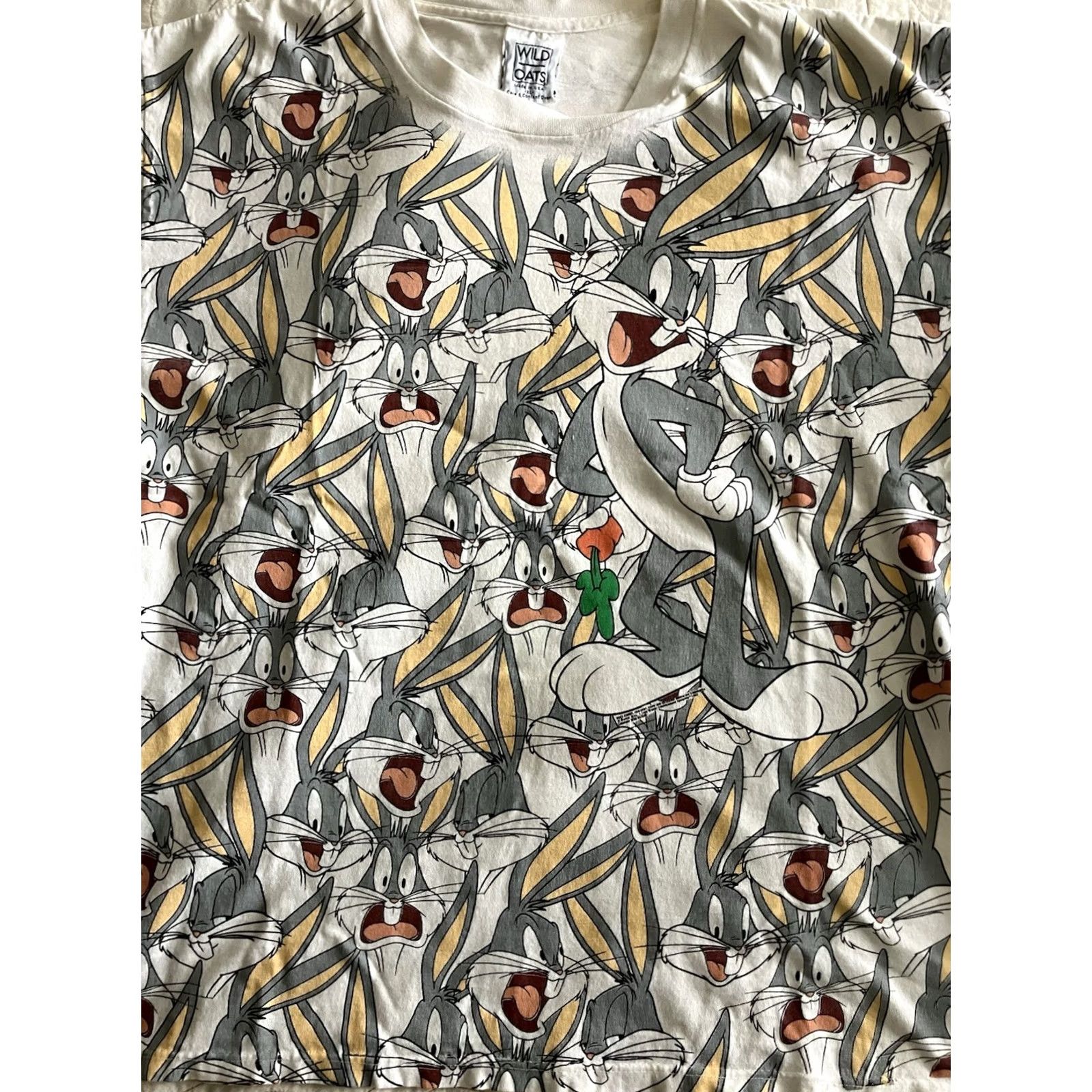 Vintage VINTAGE Bugs Bunny Looney Tunes AOP T-shirt Wild Oats XL White 1992 90s USA Men Size US XL / EU 56 / 4 - 2 Thumbnail