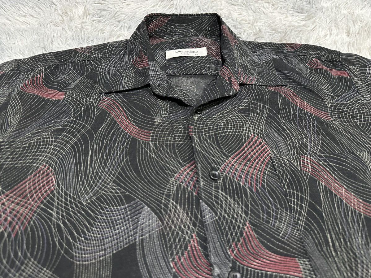 Japanese Brand 🔥80s Artemodena Uomo Distorted Line Illusion Wave Shirt Ss Size US M / EU 48-50 / 2 - 1 Thumbnail