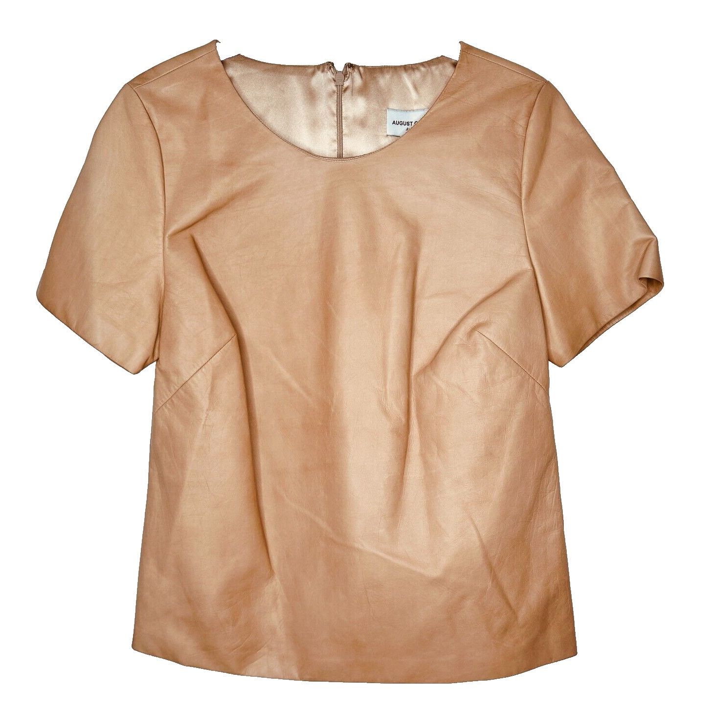 Other August Getty Leather Short Sleeve Back Zip Silk Lined Top 4 Size S / US 4 / IT 40 - 1 Thumbnail