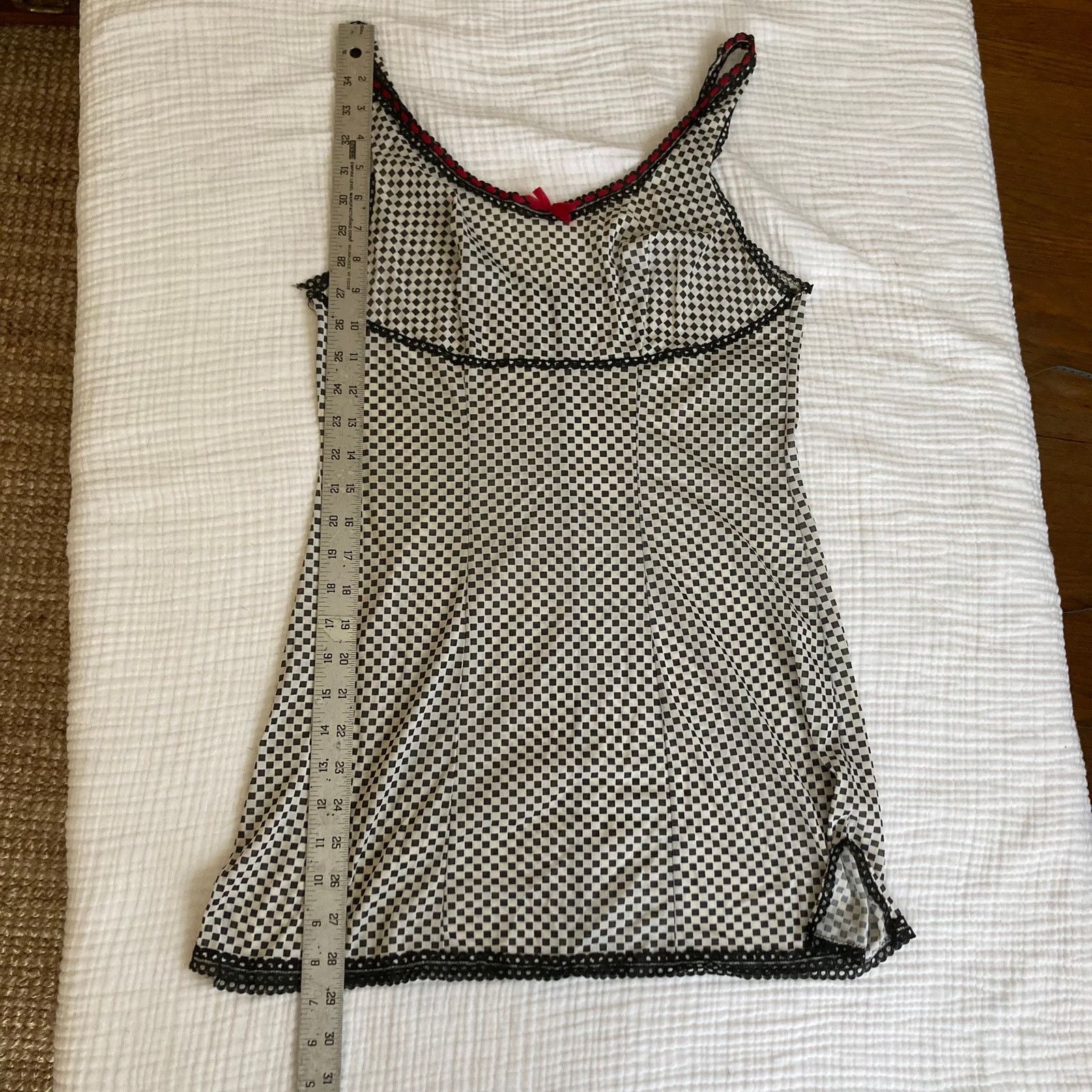 Vintage Black /White Check, Red Ribbon 60s/70s Slip Top, Medium Size M / US 6-8 / IT 42-44 - 7 Thumbnail