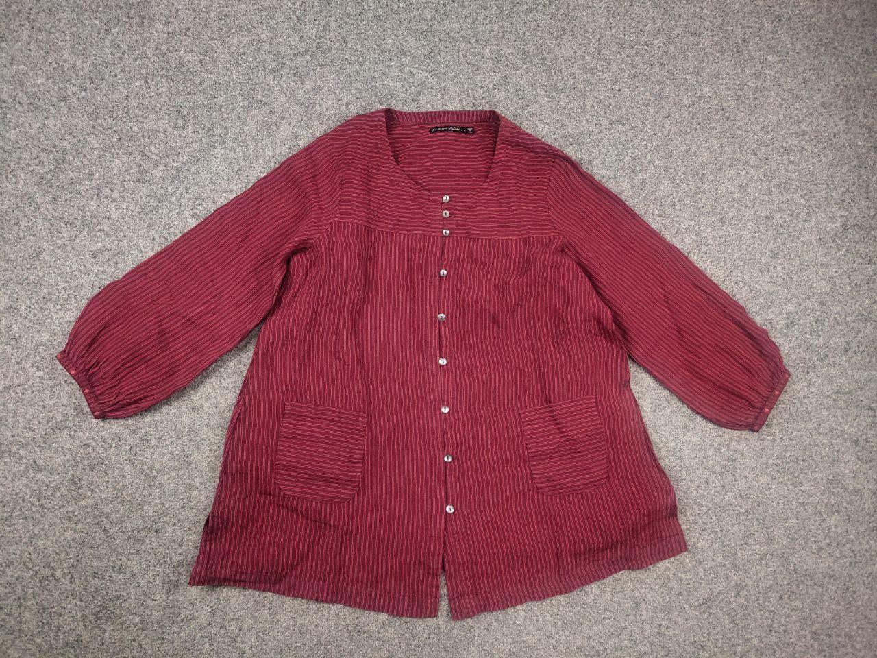 Gudrun Sjoden Gudrun Sjöden Linen Red Striped Button Long Sleeve Tunic Top Size M / US 6-8 / IT 42-44 - 7 Thumbnail