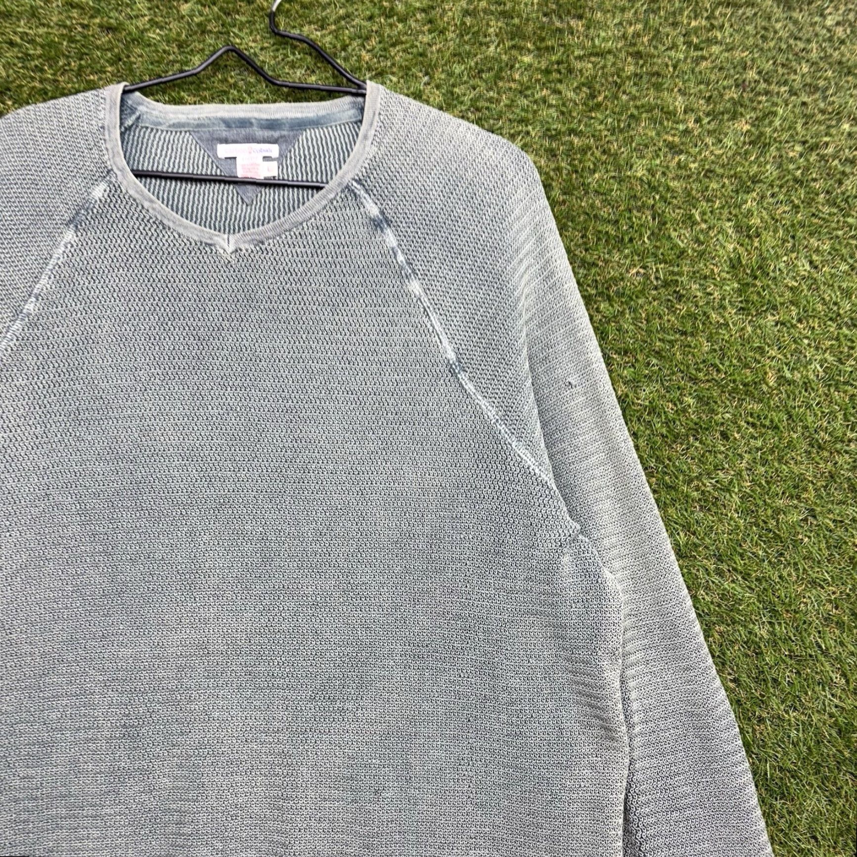Carbon Carbon Sweater Mens Large Waffle Knit Heavyweight Thermal V Neck Preppy Green Size US L / EU 52-54 / 3 - 3 Thumbnail