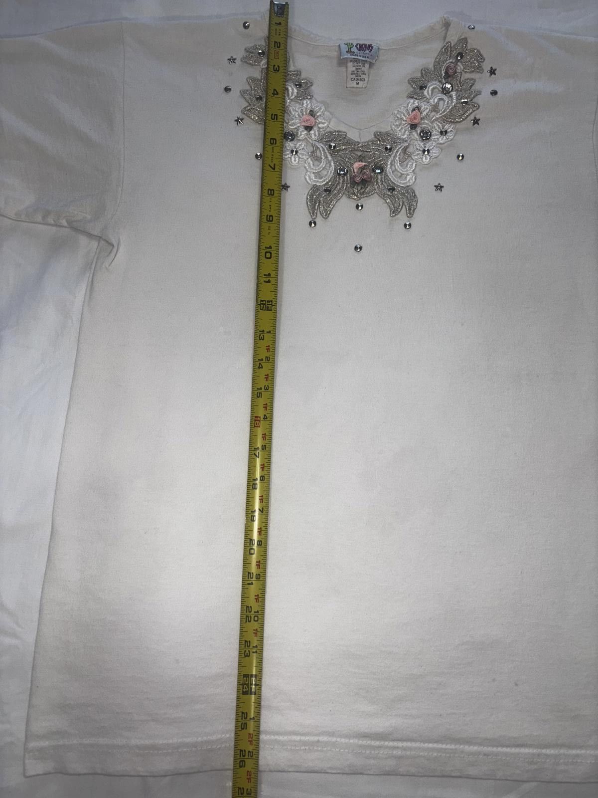 Designer Vintage Katy's Elegant Embroidered T-Shirt - Creme Size M / US 6-8 / IT 42-44 - 6 Thumbnail