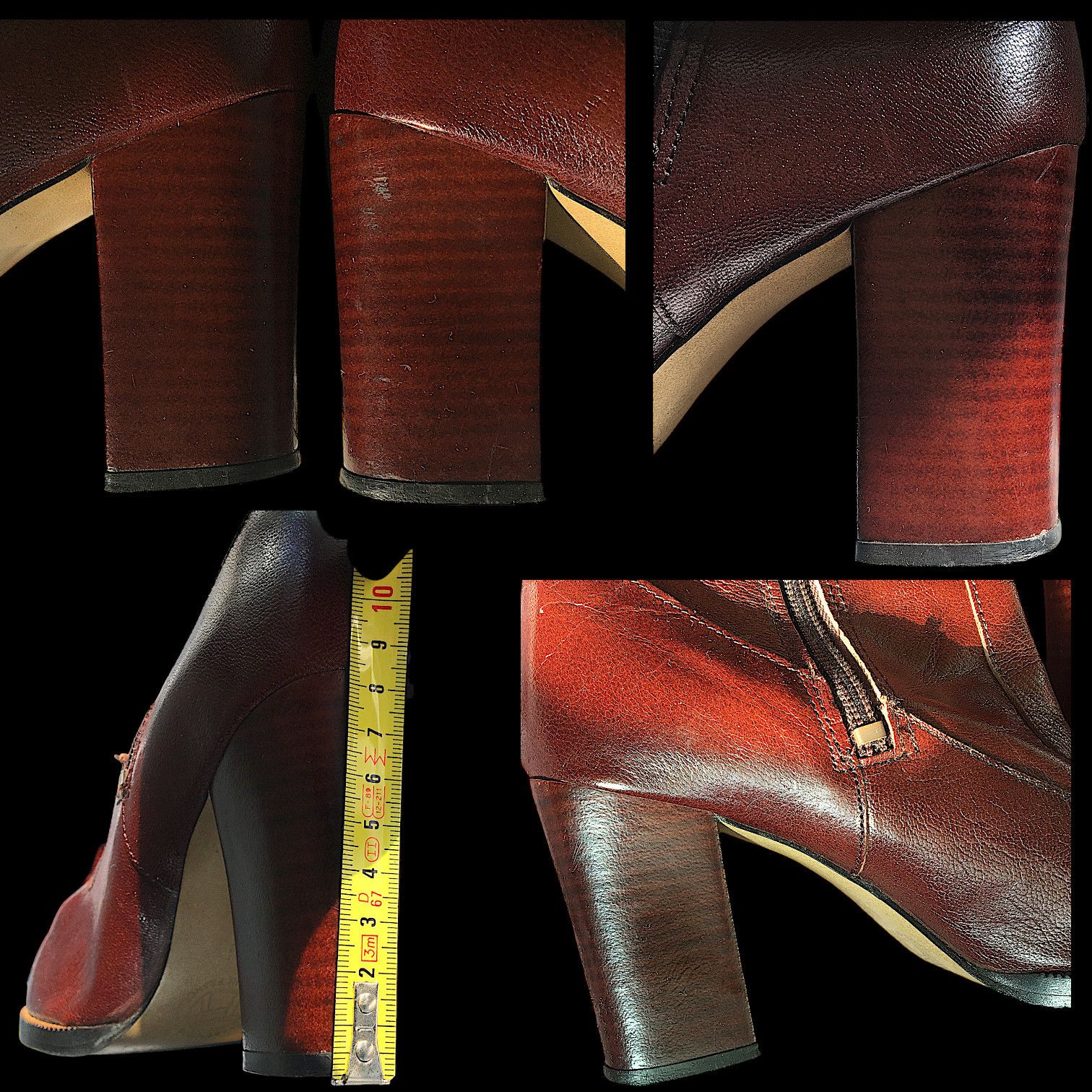Vintage Burgundy Leather Boots - High Block Heel - France 70s Size US 6 / IT 36 - 14 Thumbnail