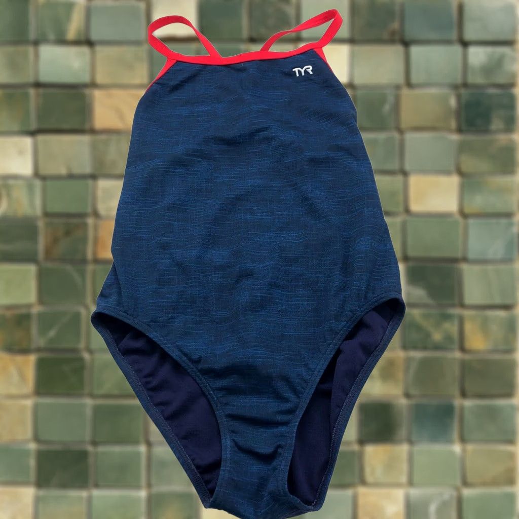Vintage TYR One Piece Sport Racerback Swimming Blue Woman One Size Regular Solid Pattern Size ONE SIZE - 1 Thumbnail
