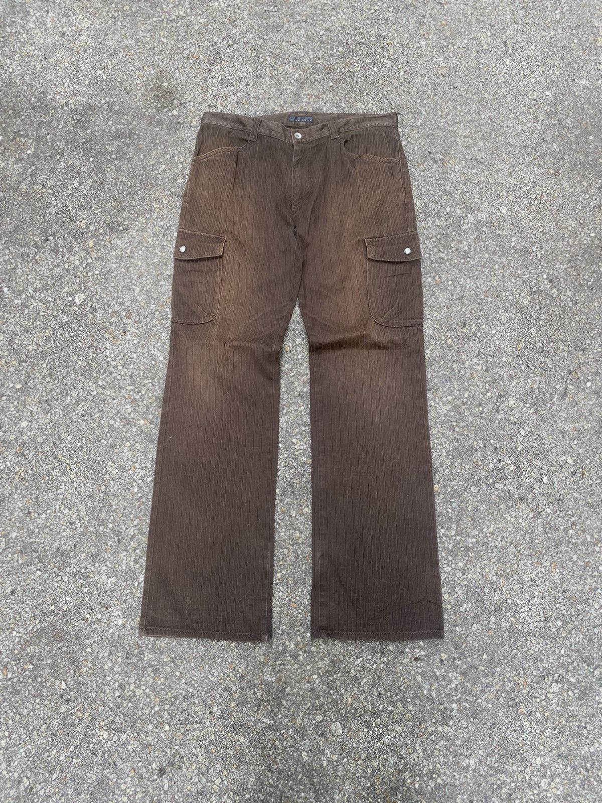 image of Kmrii x Le Grande Bleu L G B Japanese Spinash Faded Brown Cargo Stripped Pants, Men's (Size 33)