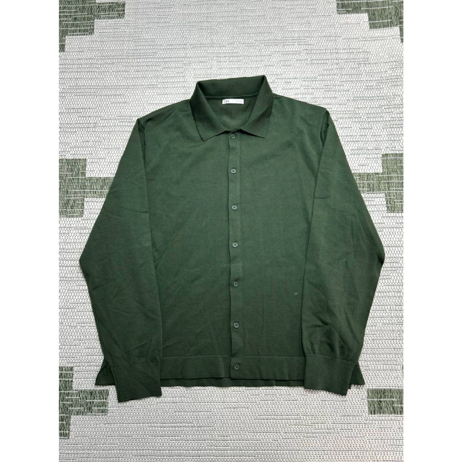 Zara Zara Shirt Mens Large Green Knit Button-Up Casual Workwear Modern Classic Preppy Size US L / EU 52-54 / 3 - 2 Thumbnail