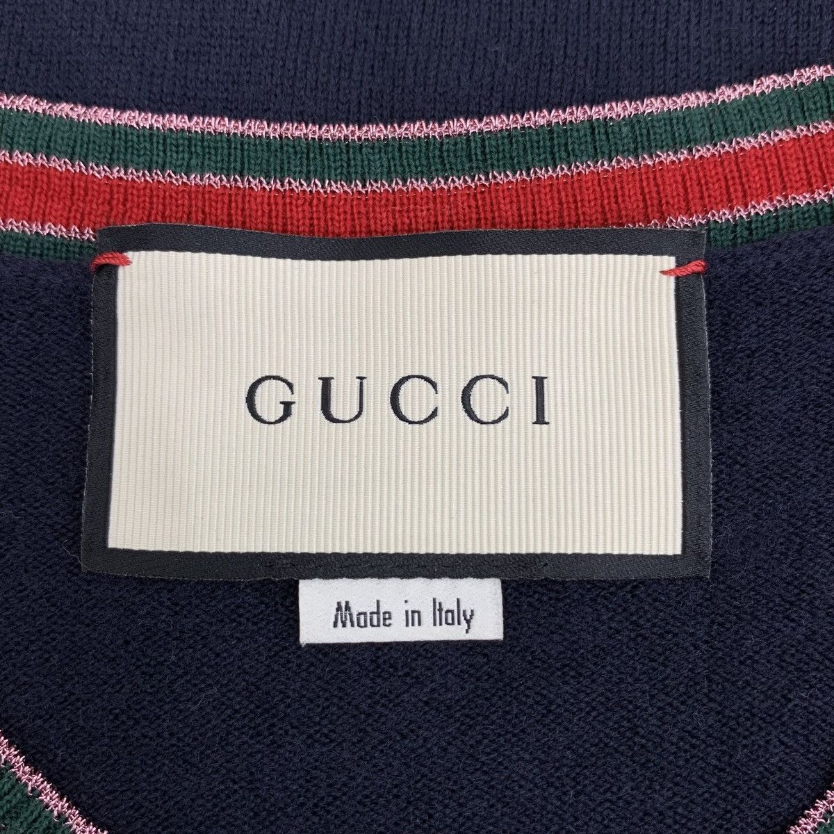 Gucci Gucci Dark Blue Striped Trim Long Sleeve Knit Sweater K26WX Size L / US 10 / IT 46 - 5 Thumbnail