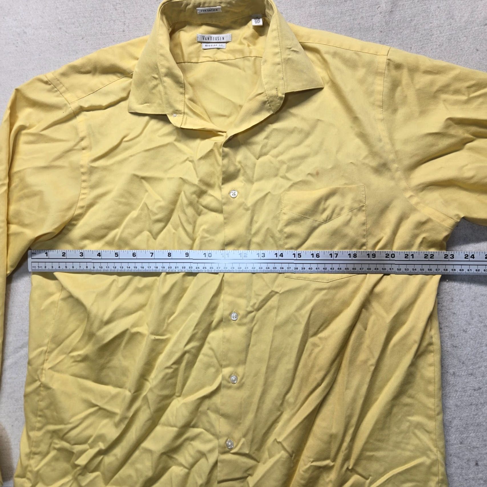 Van Heusen Van Heusen Men's Solid Yellow Long Sleeve Button-Up Shirt Regular Fit 17 Lux Sateen Casual Winter Size US XL / EU 56 / 4 - 4 Thumbnail